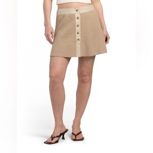 Torn by Ronny Kobo Lucy Skirt Tan Beige Button Front Medium NWT
